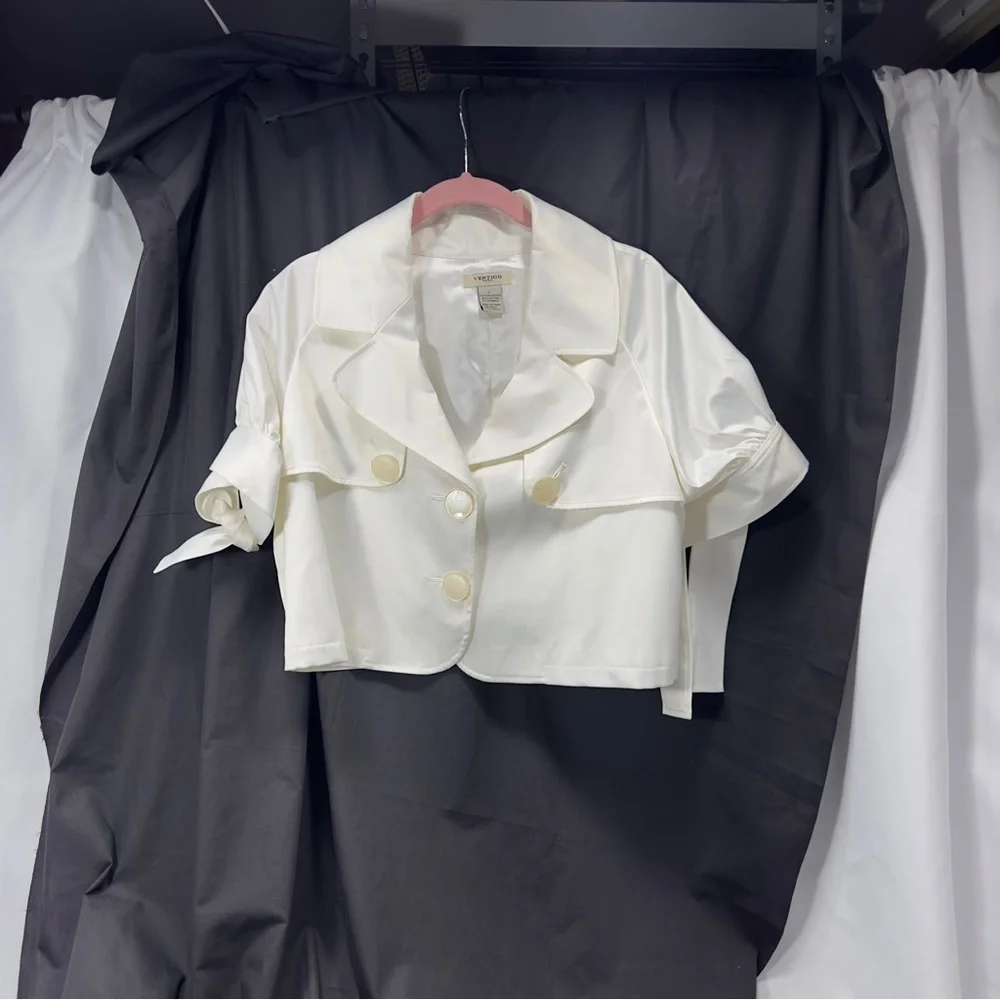 Vertigo Paris Cream Cropped Satin Bomber Jacket - Picture 1 of 16